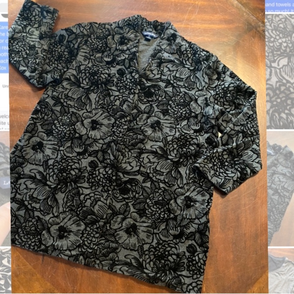 Lands' End Black and Gray Floral Tunic